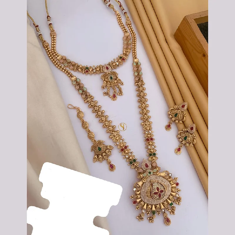 Exclusive Jewelry Discounts – Shop Now For Savings FS Collection Gold Plated Pota Stone And Meenakari Double Necklace Set