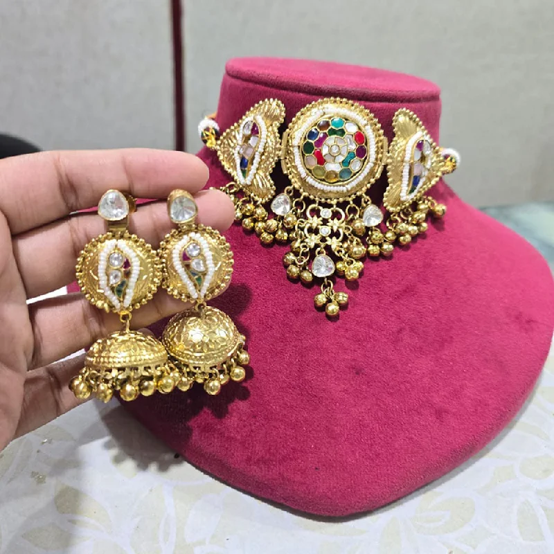 Dainty Floral Jewelry For Feminine Elegance JCM Gold Plated Kundan Stone And Pota Stone Pearls Choker Necklace Set