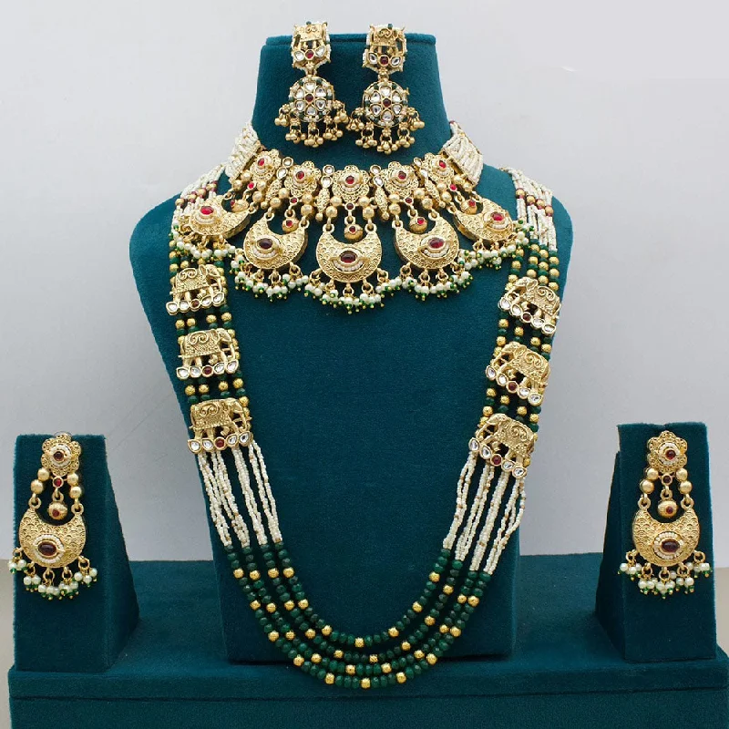 Luxury Handcrafted Jewelry For Elegant Looks JCM Jewellery Gold Plated Kundan Stone And Pearls Double Necklace Set