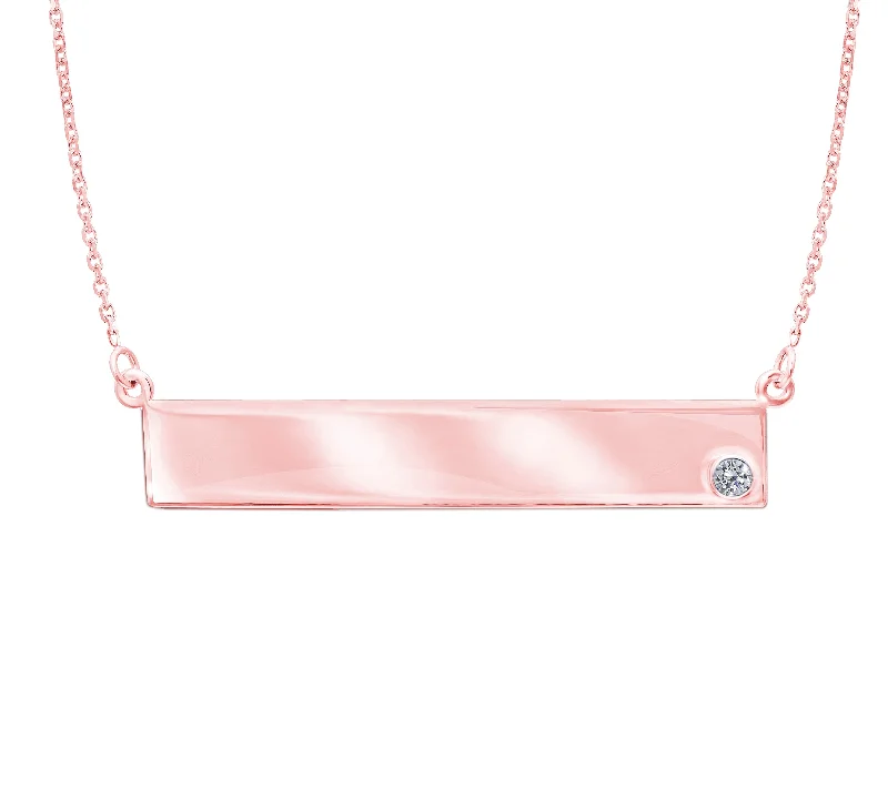 Limited-Time Jewelry Sale – Elegant Styles At Less Sterling Silver with Rose Gold Plating Engravable Bar Necklace with Bezel Set CZ Accent