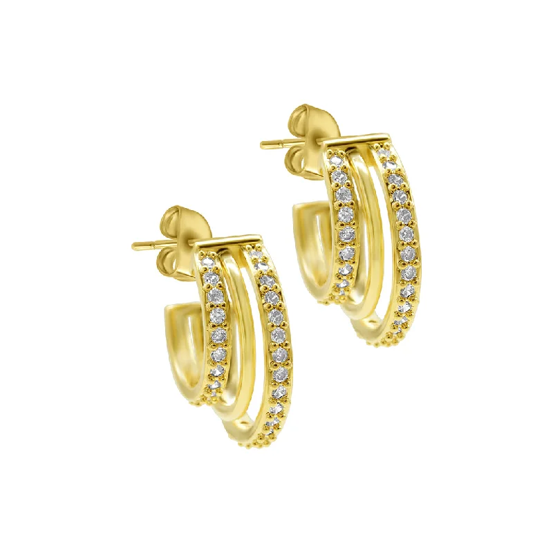 Dainty And Elegant Jewelry Now At Reduced Prices 14k Gold Plated Multi-Band Crystal Huggie Earrings