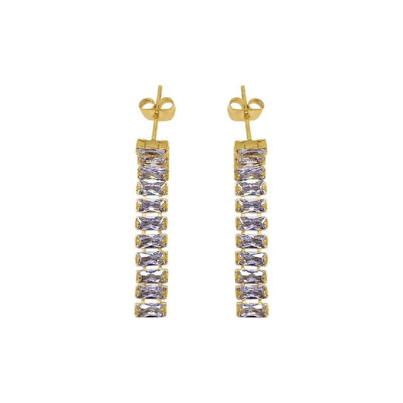 Seasonal Jewelry Sale – Upgrade Your Style Today Tarnish Resistant 14k Gold Plated Baguette Tennis Drop Earrings