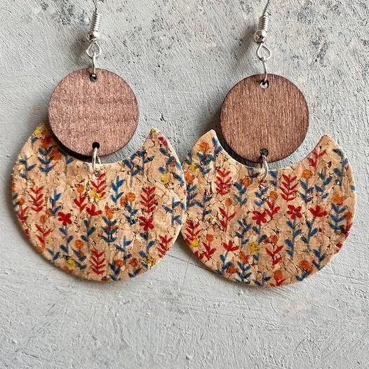 Shop Handcrafted Jewelry At Special Promotional Rates Beautiful Rustic Cork and Wood Floral Earrings