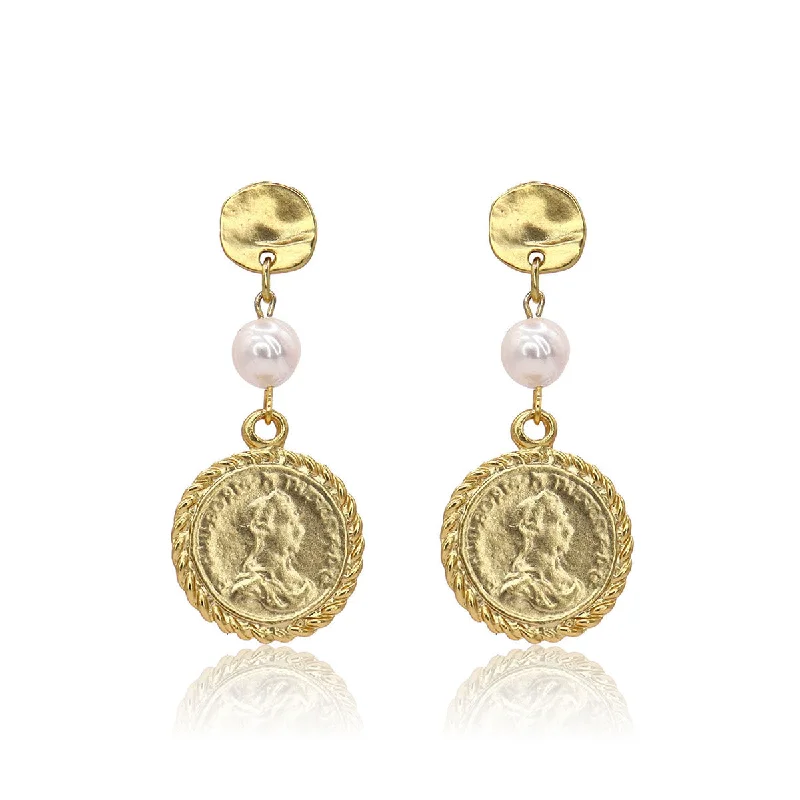 Sparkle More For Less – Jewelry Sale Happening Now Coin and Pearl Linear Drop Earrings