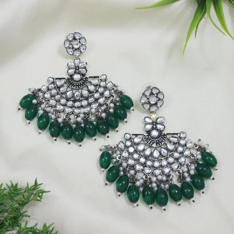 Everyday Jewelry Essentials Now On Sale Etnico Silver Oxidised Kundan & Pearl Chandbali Earrings For Women (E3106ZG)