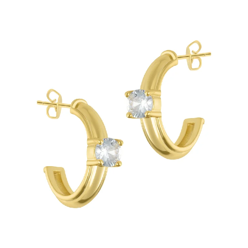 Must-Have Jewelry Pieces At Reduced Prices 14k Gold Plated Hoops with Clear Crystal Stone