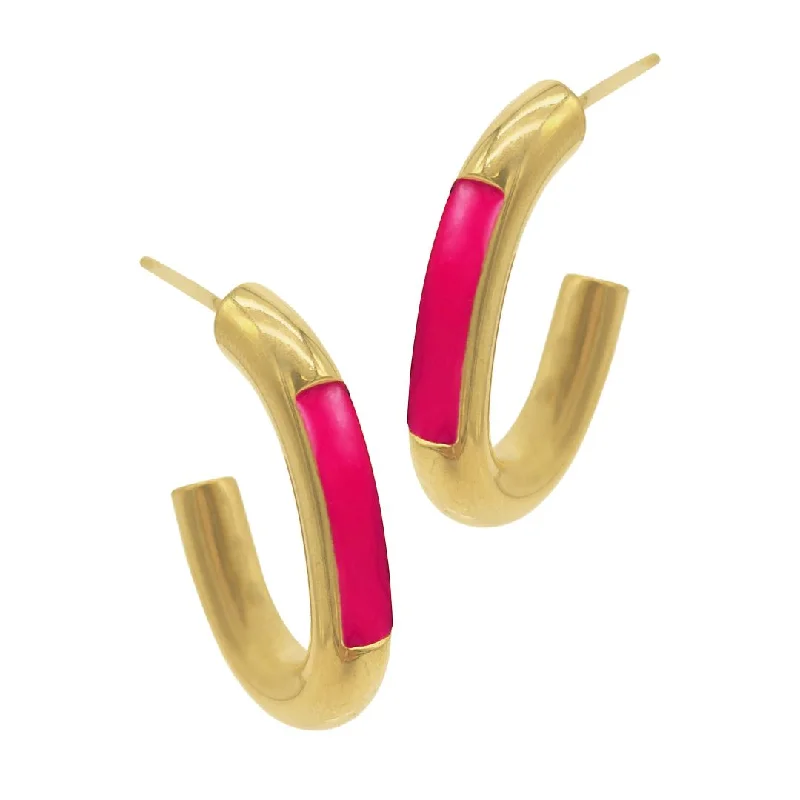 Jewelry Sale – Exclusive Styles At Lower Prices Tarnish Resistant 14k Gold Plated Oval Hoops with Pink Highlight