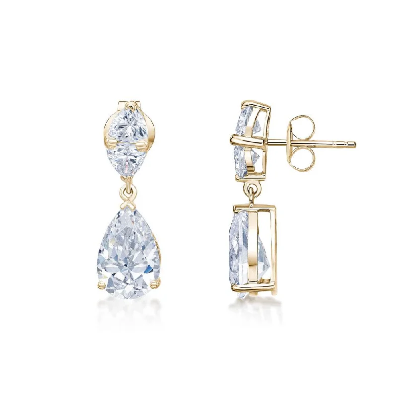 Unmissable Deals On Handmade Jewelry Collections Pear and Cushion Trilliant drop earrings with 7.68 carats* of diamond simulants in 10 carat yellow gold