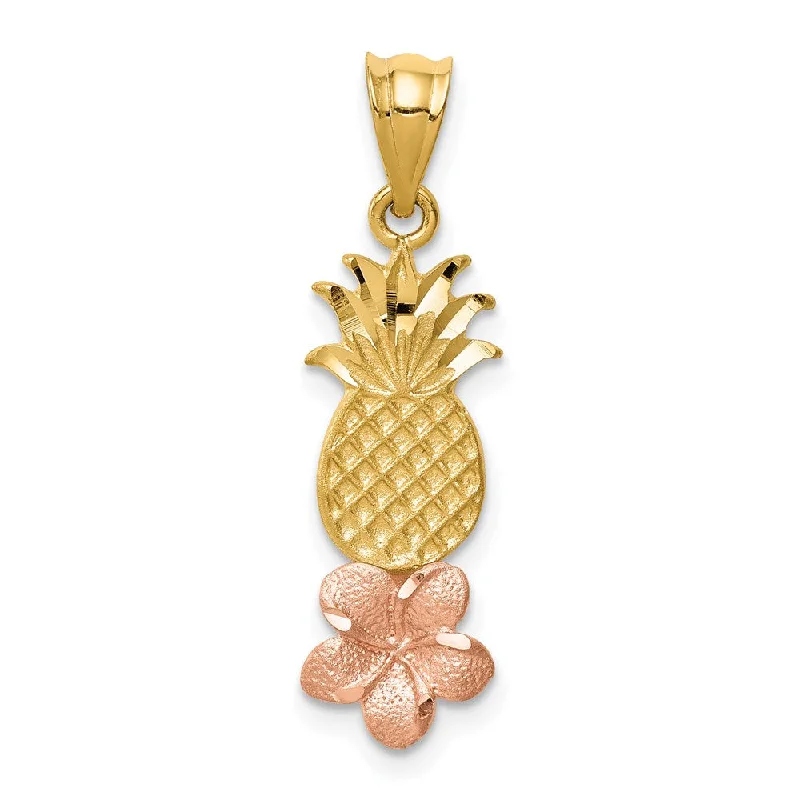 14k Rose and Yellow Gold Pineapple Plumeria Pendant