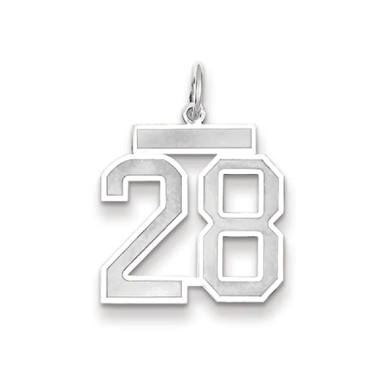 14k White Gold, Jersey Collection, Medium Number 28 Pendant