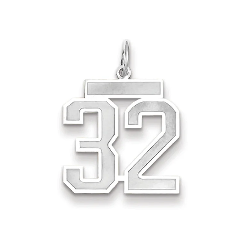 14k White Gold, Jersey Collection, Medium Number 32 Pendant