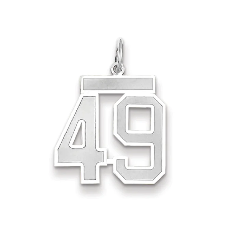 14k White Gold, Jersey Collection, Medium Number 49 Pendant