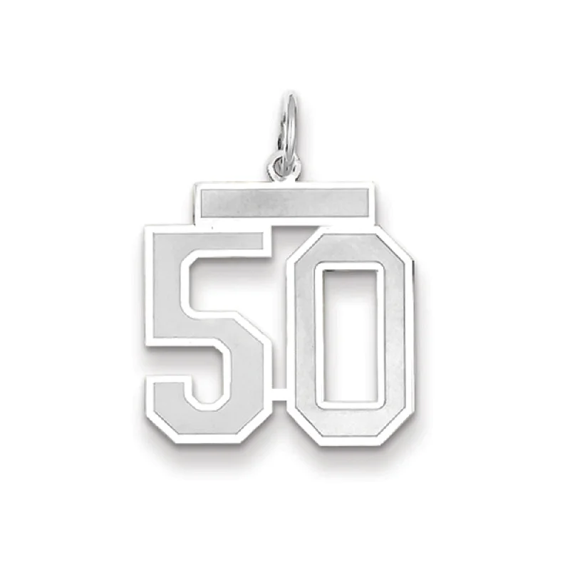 14k White Gold, Jersey Collection, Medium Number 50 Pendant