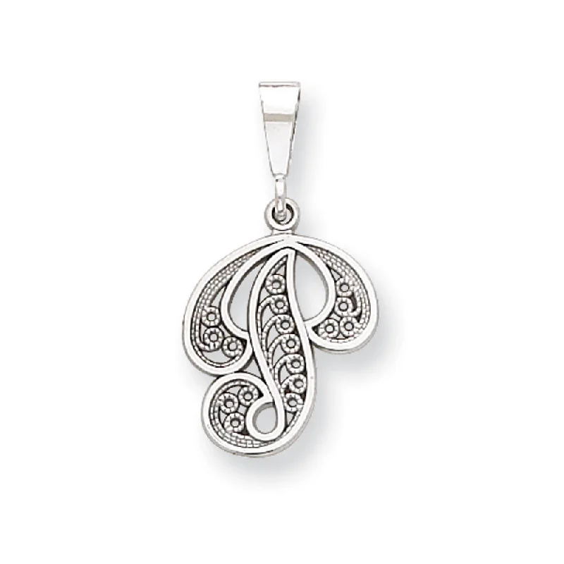 14k White Gold, Maci Collection, Filigree Script Initial P Pendant