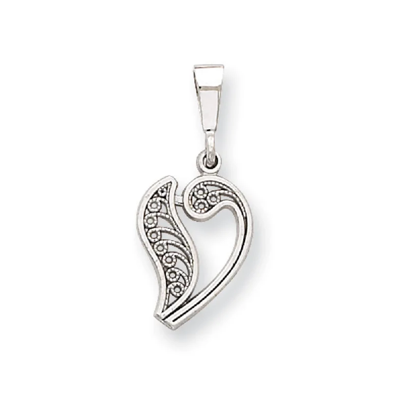 14k White Gold, Maci Collection, Filigree Script Initial V Pendant