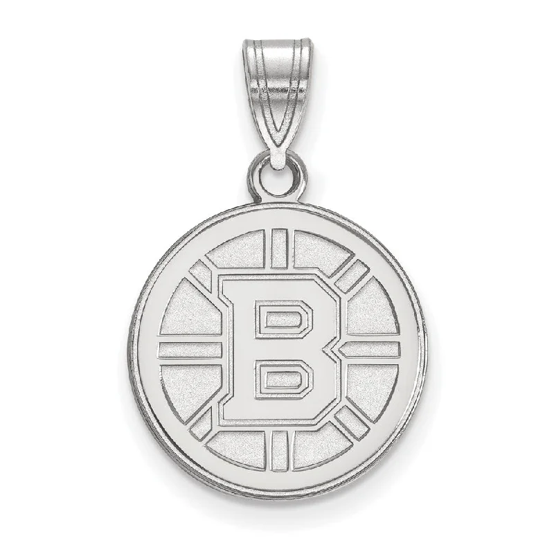 14k White Gold NHL Boston Bruins Medium Disc Pendant