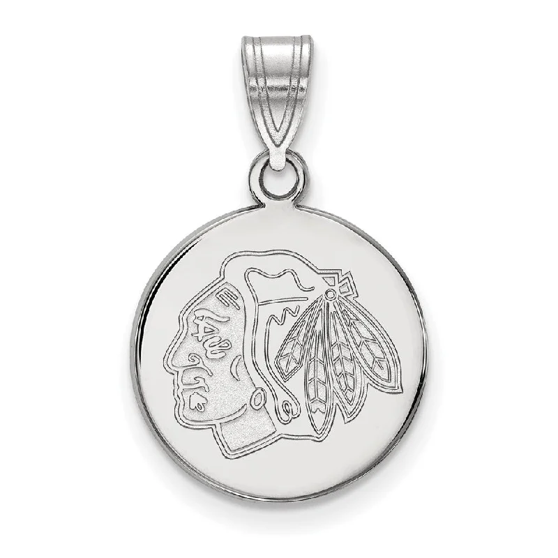 14k White Gold NHL Chicago Blackhawks Medium Disc Pendant