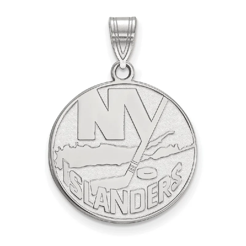 14k White Gold NHL New York Islanders Large Disc Pendant