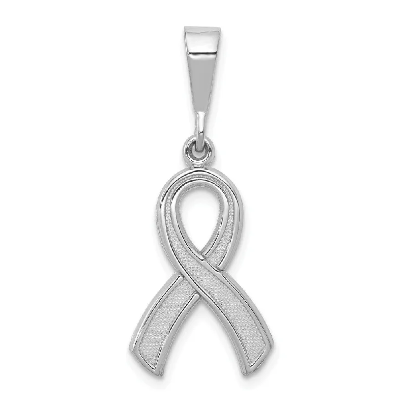 14k White Gold Polished and Satin Awareness Ribbon Pendant