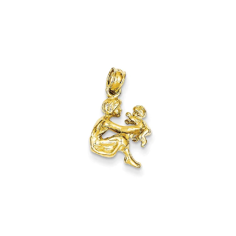 14k Yellow Gold 3D Mother Holding Child Pendant, 11mm