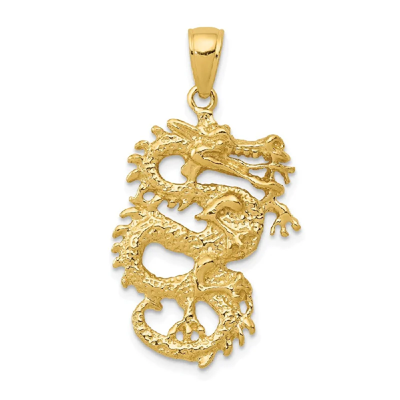 14k Yellow Gold 3D Serpentine Dragon Pendant