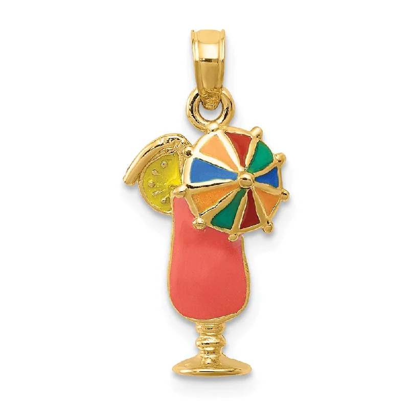 14k Yellow Gold and Enamel Tropical Drink Pendant