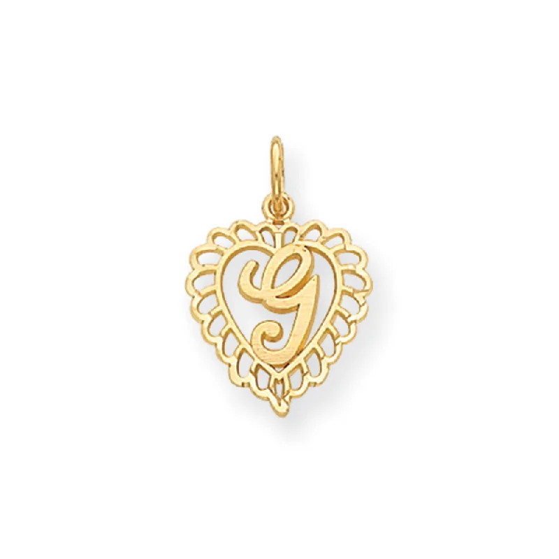 14k Yellow Gold, Grace Collection, Satin Heart Initial G Pendant, 15mm