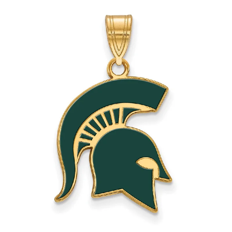 14K Yellow Gold Plated S.S. Michigan State LG Enamel Spartan Pendant