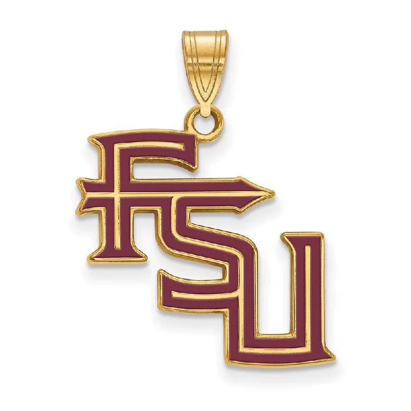 14K Yellow Gold Plated S. Silver Florida State LG Enamel FSU Pendant