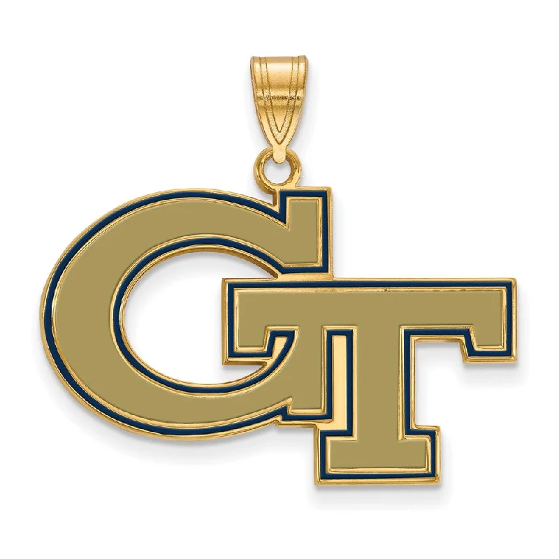 14K Yellow Gold Plated S. Silver Georgia Tech Large Enamel GT Pendant