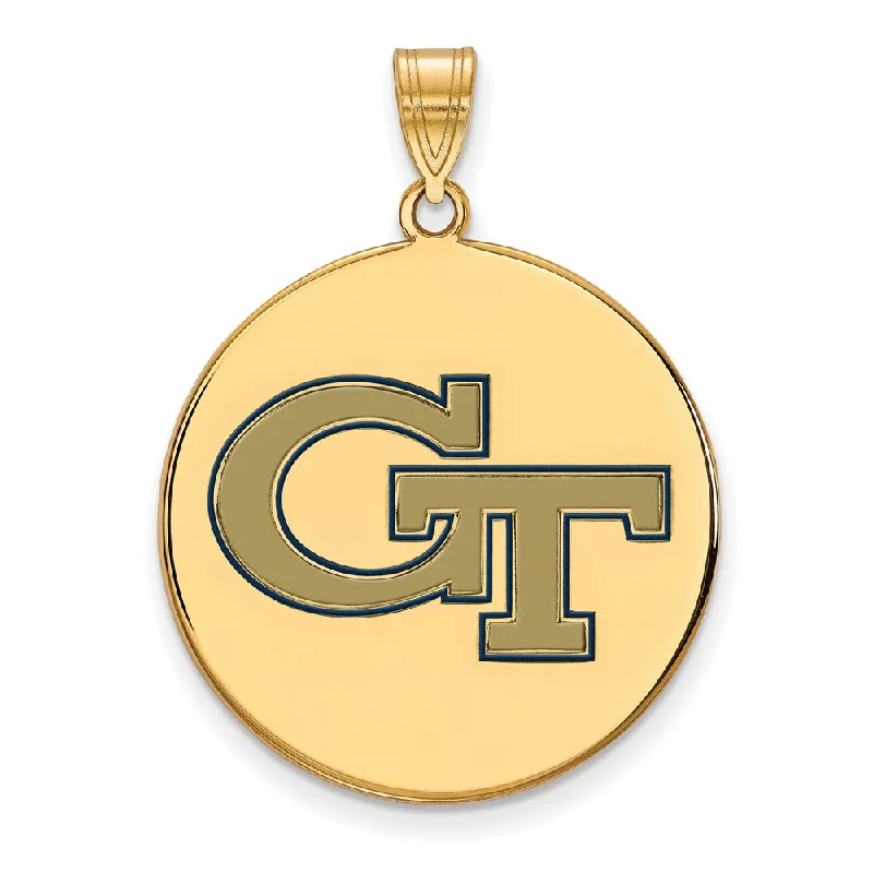 14K Yellow Gold Plated S. Silver Georgia Tech XL Enamel Disc Pendant