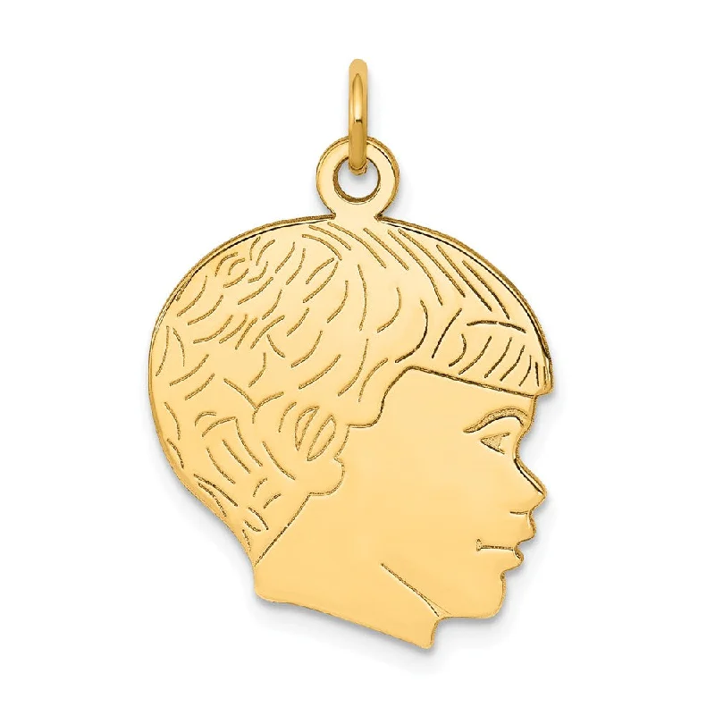 14k Yellow Gold Polished Boys Head Charm or Pendant, 16mm