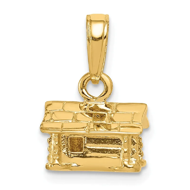 14k Yellow Gold Small 3D Log Cabin Pendant