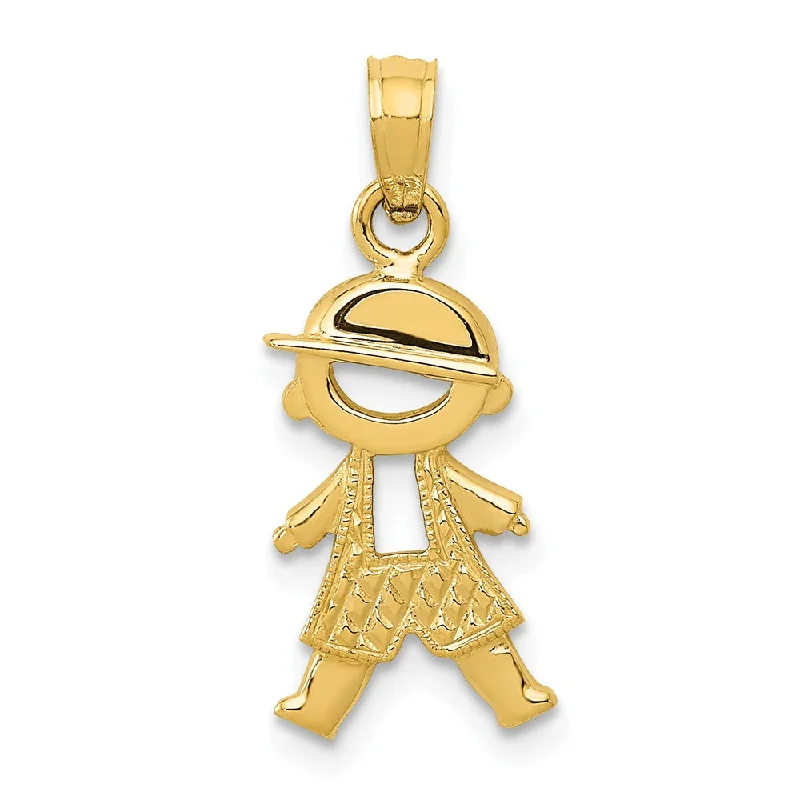 14k Yellow Gold Textured Boy In Overalls Pendant, 8mm