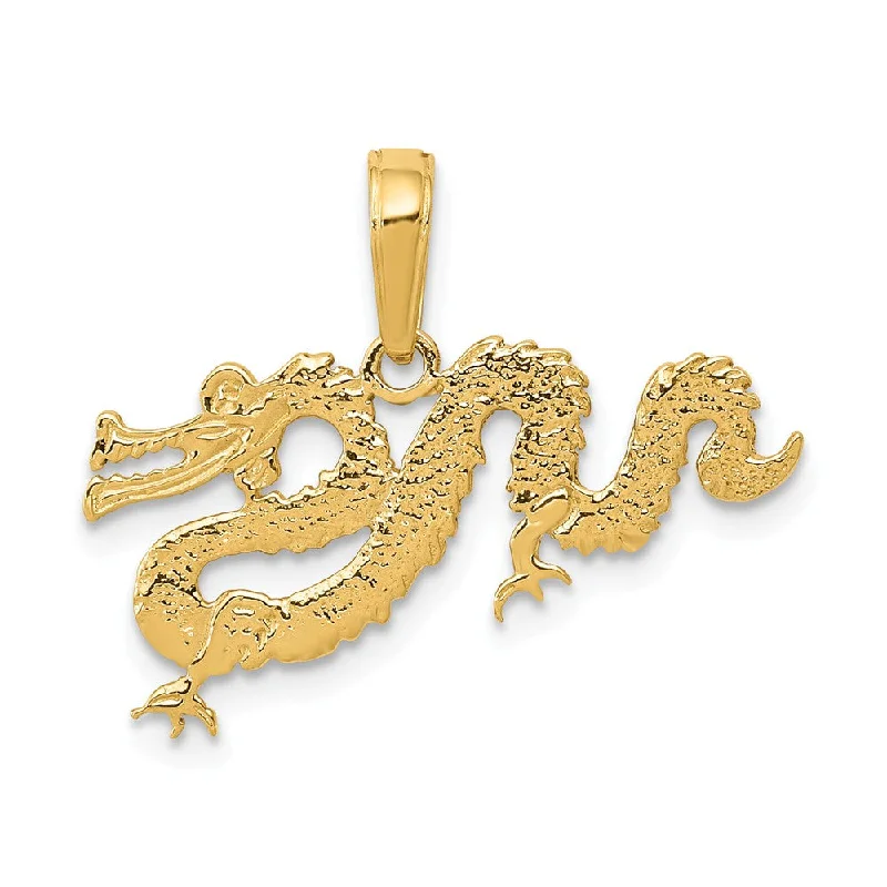 14k Yellow Gold Textured Serpentine Dragon Pendant