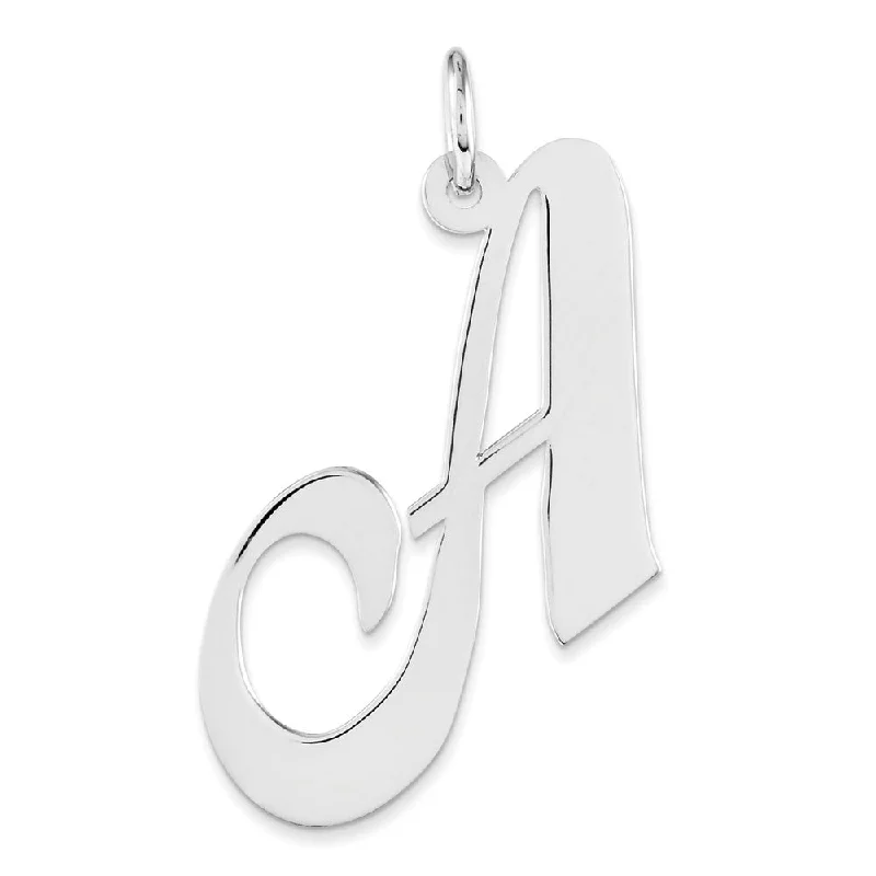 Sterling Silver, Ella Collection, LG Fancy Script Initial A Pendant