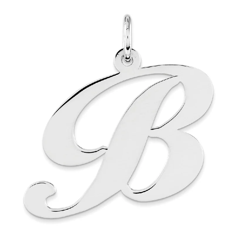 Sterling Silver, Ella Collection, LG Fancy Script Initial B Pendant