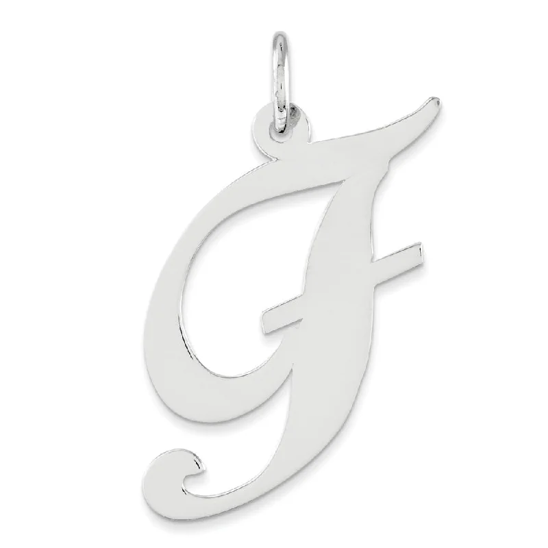 Sterling Silver, Ella Collection, LG Fancy Script Initial F Pendant