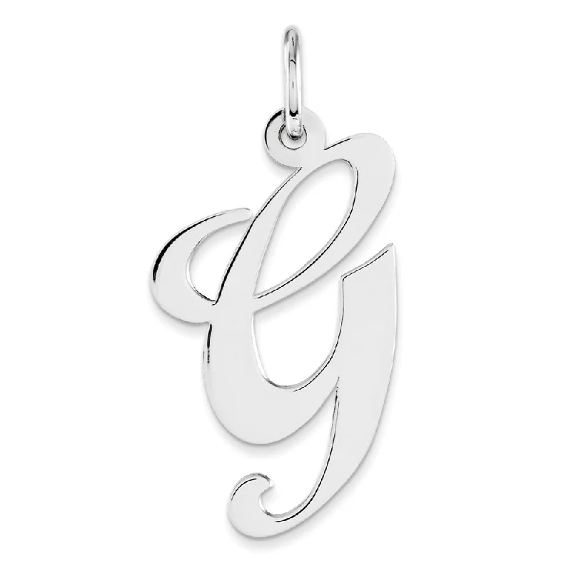 Sterling Silver, Ella Collection, LG Fancy Script Initial G Pendant