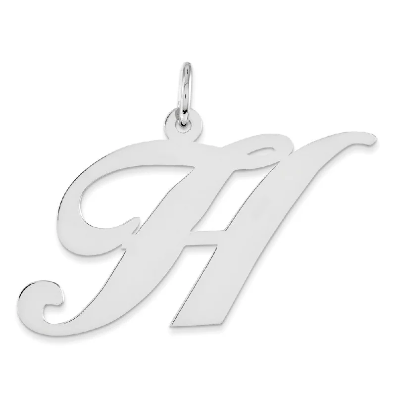 Sterling Silver, Ella Collection, LG Fancy Script Initial H Pendant