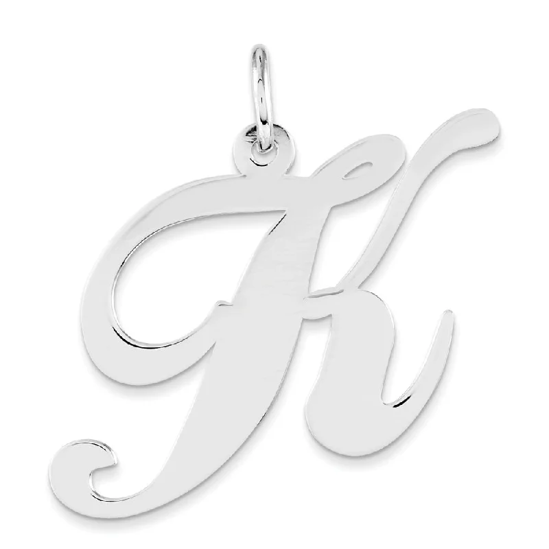 Sterling Silver, Ella Collection, LG Fancy Script Initial K Pendant