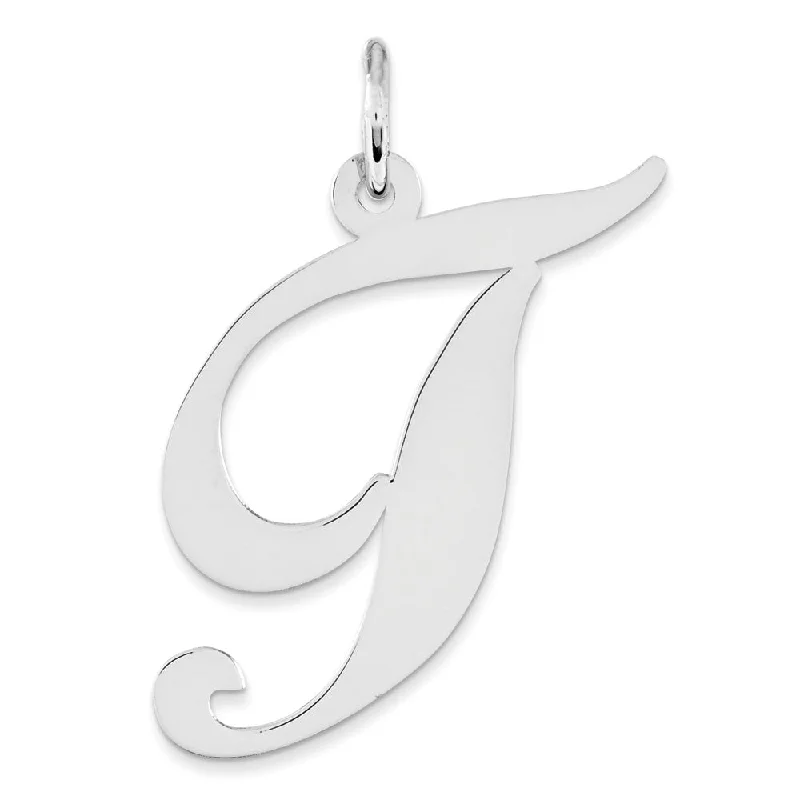 Sterling Silver, Ella Collection, LG Fancy Script Initial T Pendant