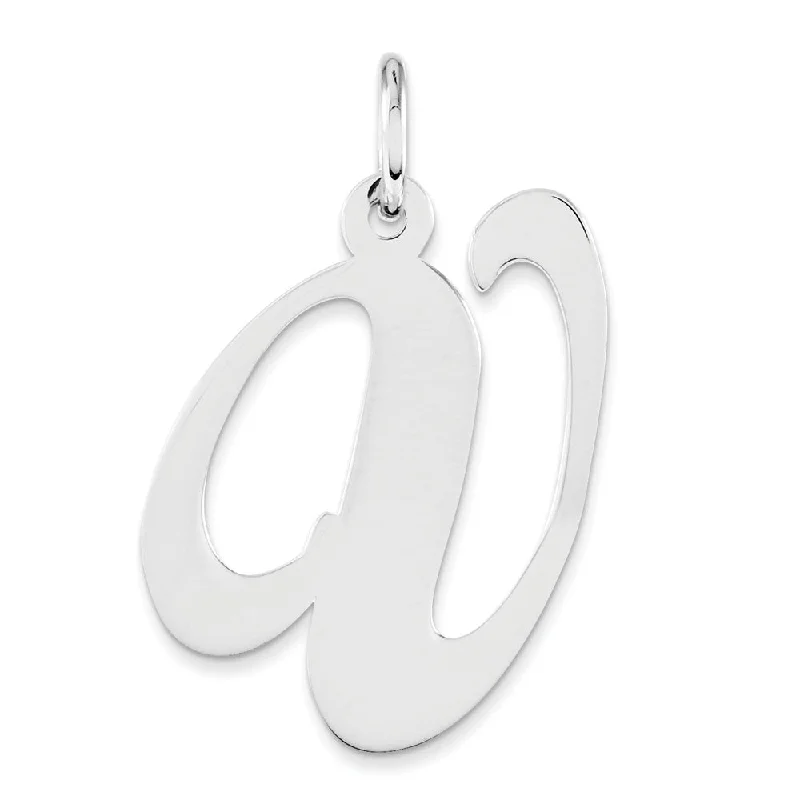 Sterling Silver, Ella Collection, LG Fancy Script Initial V Pendant