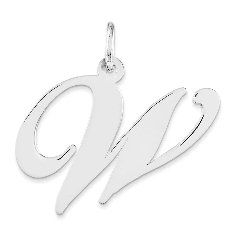 Sterling Silver, Ella Collection, LG Fancy Script Initial W Pendant