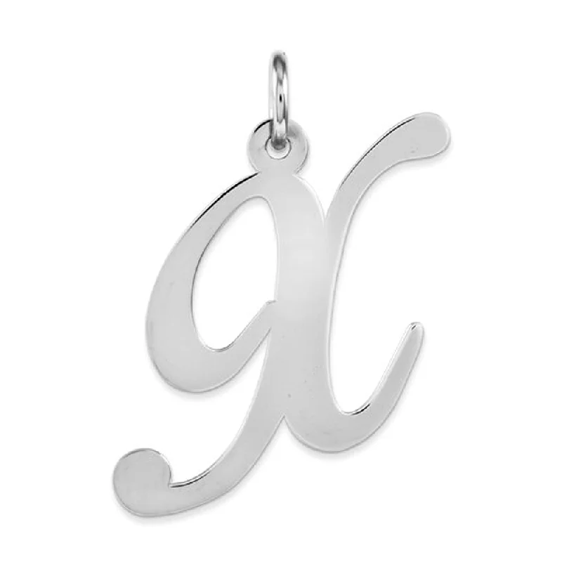 Sterling Silver, Ella Collection, LG Fancy Script Initial X Pendant