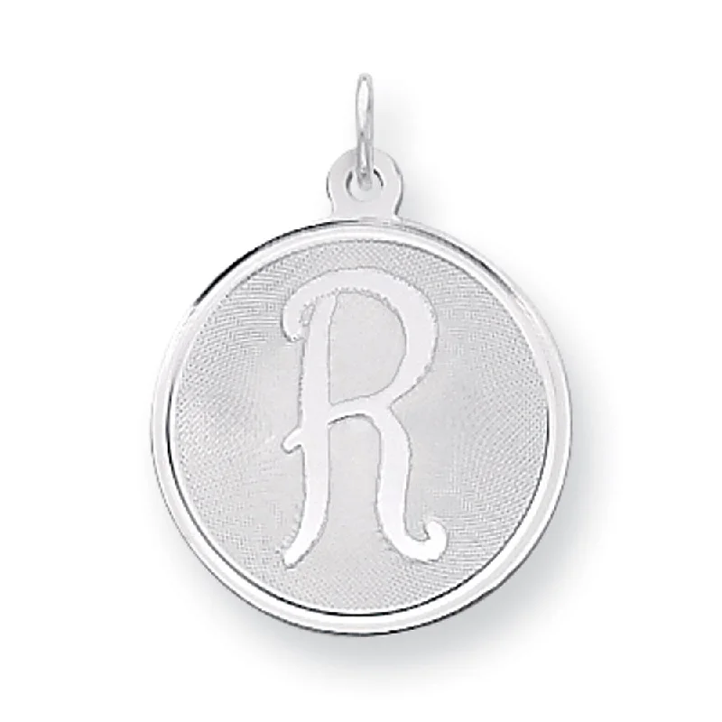 Sterling Silver, Makayla Collection, 20mm Disc Initial R Pendant