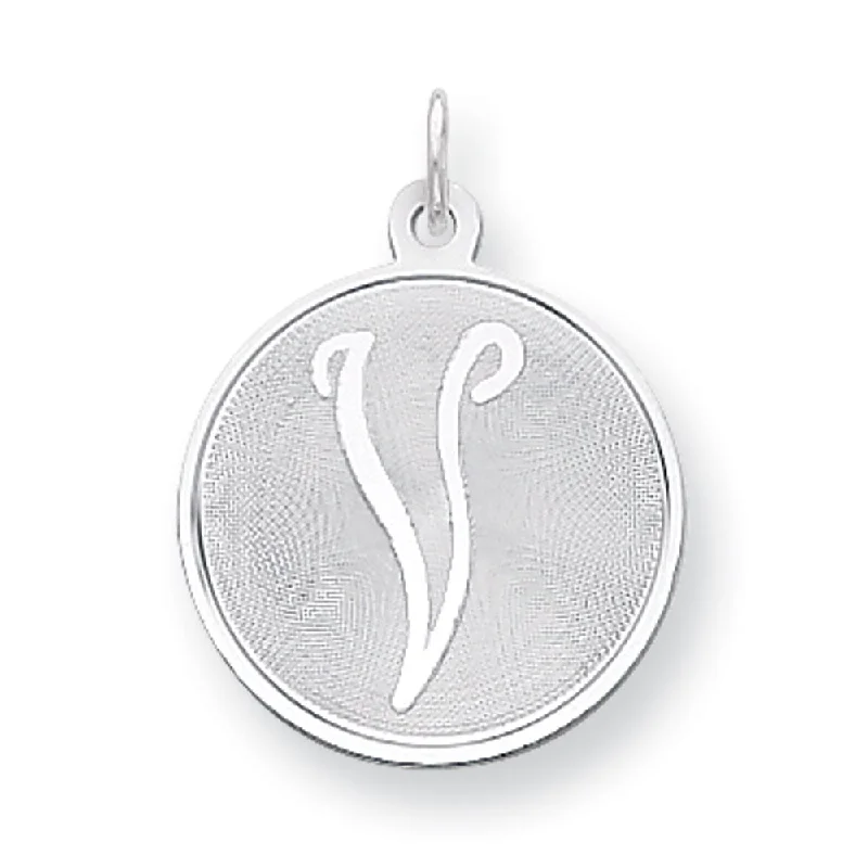 Sterling Silver, Makayla Collection, 20mm Disc Initial V Pendant