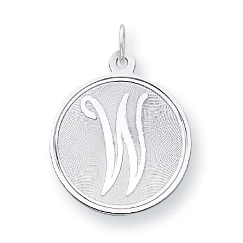 Sterling Silver, Makayla Collection, 20mm Disc Initial W Pendant