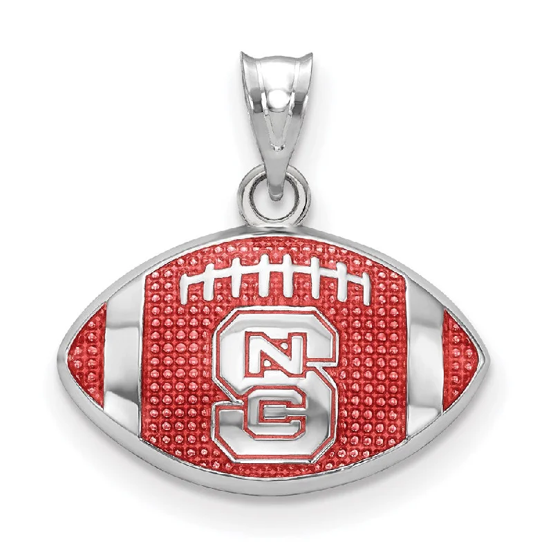 Sterling Silver Rhod-Plated N. Carolina State Enamel Football Pendant