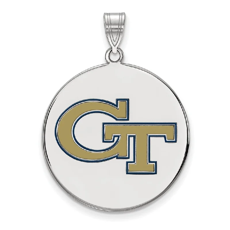 Sterling Silver Rhodium Plated Georgia Tech XL Enamel Disc Pendant